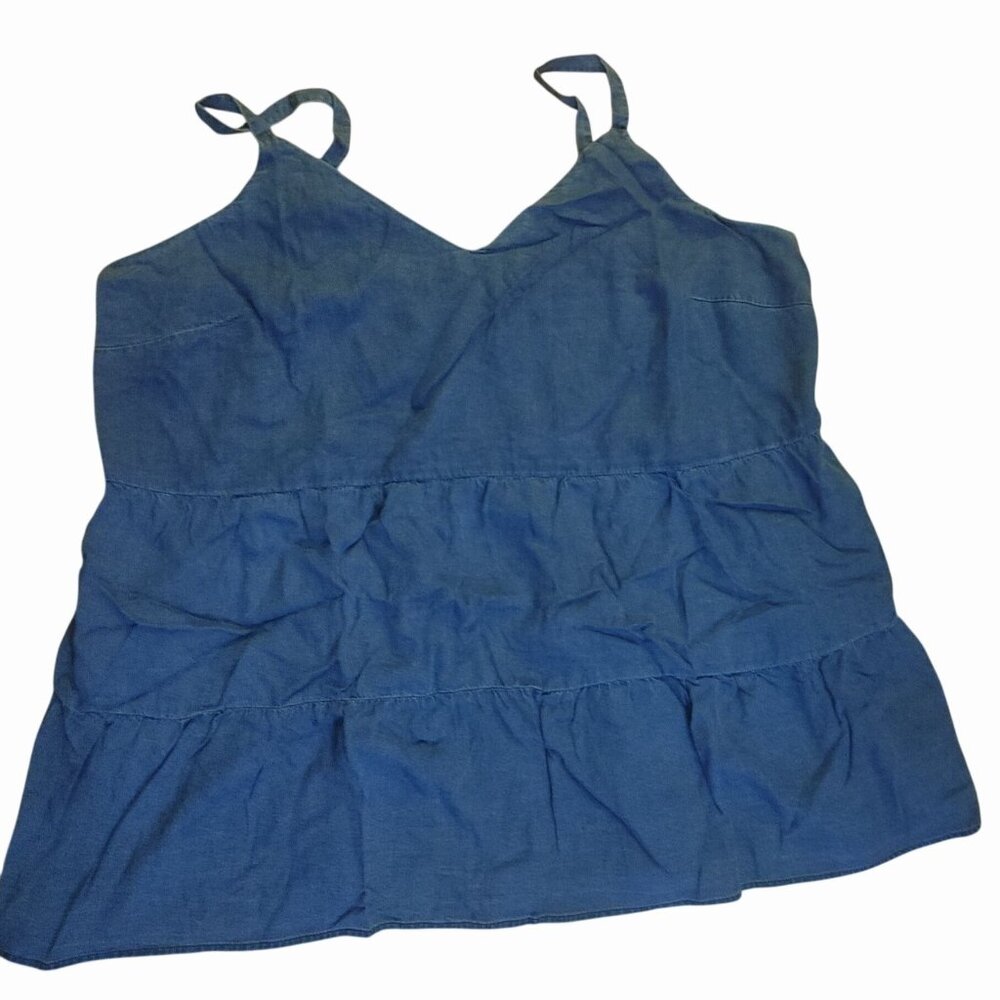 Old Navy Tiered Chambray 3X Plus Cami Top Demin Blue Sleeveless Adjustable Strap